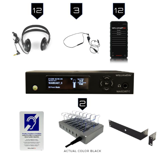 Williams Sound WF SYS3C WaveCAST System with 12 WAV Pro Wi-Fi Receivers with Integrated Li-Poly Battery